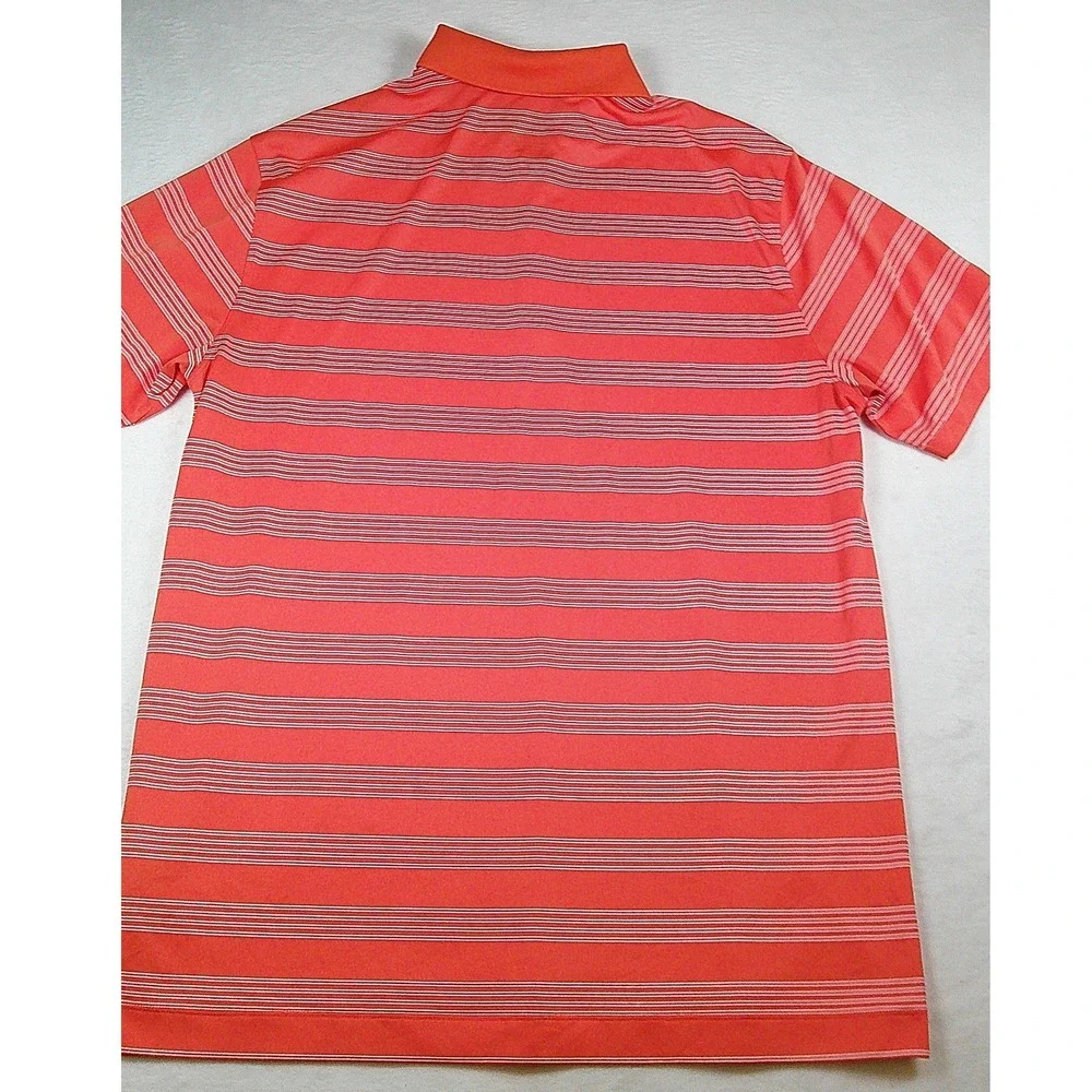 Nike Golf Tour Performance Polo Shirt Men Large Orange Striped Dri-FIT Short Slv